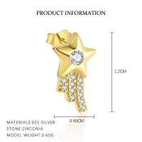 wholesale S925 Sterling Silver Cross-border Star And Moon Luxury Zircon Earrings For Women, Fashionable And Versatile French Minimalist Trendy Ear Accessories-E5169-Gold/Single 925 Silver