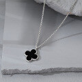 wholesale S925 Sterling Silver European and American Cross-Border Hot Selling Black Agate Four-Leaf Clover Collarbone Necklace Wholesale Ins High-End Feeling Jewelry-0-5