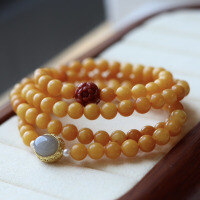 wholesale 925 silver with natural beeswax yellow antique amber 6mm multi-strand bracelet and necklace convertible, set with amber-Old wax 6mm multi-circle bracelet