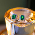 wholesale S925 silver hypoallergenic classic halo lab-grown emerald 5*7mm small octagon stud earrings for women-0-2