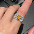 wholesale S925 sterling silver jewelry yellow diamond heart full diamond ring, same as Xiaohongshu, live stream women's heart yellow diamond ring-0-2
