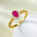 wholesale S925 Silver New Ins Style Daily Minimalist Versatile 4*6 Red Garnet Ring WomenCross-Border Model-0-5