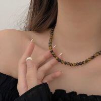 wholesale S925 Sterling Silver Natural Tiger's Eye Maillard Necklace for Women, Korean New Arrival Versatile Collarbone Chain-8MM natural tiger eye stone + sterling silver