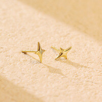 wholesale S925 Sterling Silver Minimalist Korean Style Four-point Star Ear Studs, Unisex Small Fresh Light Surface Ear Cartilage Piercing Wholesale-Gold (earrings)  925 silver