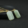 wholesale 18K Gold with certificate Small Hetian Jade Green Jade Pendant Necklace, Minimalist Ancient Style Natural Jade Stone Peace and Safety Plaque-0-1