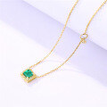 wholesale S925 sterling silver minimalist geometric square elegant emerald green zircon necklace for women wholesale clearance-0-4