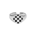 wholesale S925 Sterling Silver 709 Korean Version Small Ins Design Minimalist Geometric Circle Black and White Checkerboard Openable Ring for Women-0-4