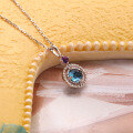 wholesale 10K White Gold Rose London Blue Topaz Starry Sky Double-sided Pendant Women's Diamond Necklace - Spring Limited Edition-0-1