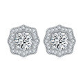 wholesale 925 Sterling Silver Zircon Ear Studs Ring Set Flower Necklace High-end Sense Jewelry Suit European and American Three-piece Set-0-2