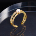wholesale 925 silver Korean-style elegant commuter fake two-piece open ring adjustable with natural pearl-0-0