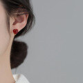 wholesale S925 sterling silver epoxy red heart ear clips, ins-style high-end elegant earrings for women, M03837-0-1