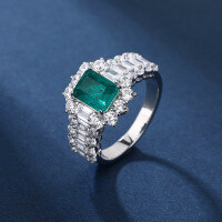 wholesale Metal material first, European and American fashion gemstone ring with high-end zircon inlaid lab-grown synthetic emerald ring live stream new drop shipping-Green 8