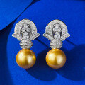 wholesale 925 silver new fashion vintage-style 11mm artificial golden pearl earrings, hot on TikTok-0-5