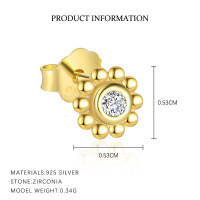 wholesale S925 Sterling Silver Cross-border Geometric Bead Earrings For Women, Zircon。-E5275-Gold/Single 925 Silver