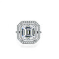 S925 Silver 5ct Moissanite Women's Ring, Luxury Square Tower Cut Emerald Design-0-0