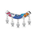 wholesale S925 silver antique ethnic style resin enamel curved tube koi lucky fish pendant DIY accessory-0-4