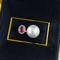 wholesale S925 Silver New Product 4*6 Pigeon Blood Red Zircon 12mm Pearl Openable Ring for Women Live Streaming-0-3