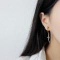 wholesale S925 Sterling Silver Korean Minimalist Gold-Plated Shark Pin Drop Earrings for Women, Unique and Stylish-0-3