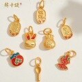 wholesale Metal ancient method gold peace, health, wealth, and fortune goldfish, rabbit, money bag, spoon DIY accessories bracelet string weaving beads-0-0
