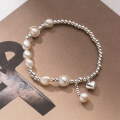 wholesale S925 silver pearl love bead bracelet with a high-end ins feel, handmade round bead new style women's bracelet S4769-0-2