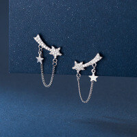 wholesale S925 Sterling Silver Meteorite Earrings New Small Fresh Diamond-Inlaid Star Chain Tassel Earrings for Women M01001-S925 silver pair 925 silver