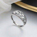 wholesale S925 sterling silver retro ethnic geometric auspicious cloud pattern ring, unique and trendy niche design statement band-0-0