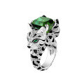 wholesale 925 Silver Gold-Plated Ring with High Carbon Diamonds, Double-Headed Leopard Cat Design, Muzo Green, Versatile Women's Ring for Everyday Wear-0-0