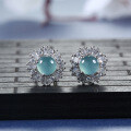 S925 Silver Wholesale Live Stream Sunflower Earrings with Natural Guatemalan Blue Jadeite-0-2