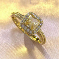 wholesale S925 Sterling Silver New High-Carbon Diamond Square Yellow Diamond Ring 5*5mm Fashion Women'sCross-Border Style-0-1