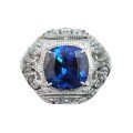 wholesale 925 Silver Gold Plated High Carbon Diamond Synthetic Sapphire Edwardian Antique Cushion Cut Ring-0-3