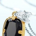 wholesale S925 Sterling Silver Vintage Square Black Onyx Pendant Necklace for Women, Fashionable Two-Tone Plating-0-2