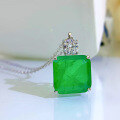 wholesale Metal: 925 Sterling Silver Stumu Jewelry New Square 15*15 Emerald Simulated Bezel Pendant with European & American Style Lucky Necklace-0-2