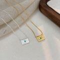 wholesale S925 Sterling Silver Simple and Versatile Evil Eye Square Pendant Necklace for Women Korean Summer New Ins Collarbone Chain-0-1