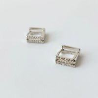 wholesale 925 Sterling Silver Square Full Diamond Ear Studs for Women, Japanese and Korean-Inspired Minimalist Design, Versatile and Fashionable Ear Accessories-XB806-white gold
