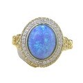 wholesale S925 Silver Gold-Plated Opal Blue Ring for Women with 8*10mm Oval Australian Opal, Cross-Border-0-4