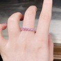 wholesale 925 Sterling Silver Women's Love Heart Row Ring with Pink Diamonds, Cute and Sweet Style, Versatile Ins Style Fresh and Delicate Stacking Ring-0-4