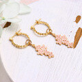 wholesale Metal material, Japanese-inspired luxury floral series, fashionable OL-style pink enamel flower earrings with pendant for women, simple and versatile-0-2