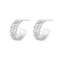 wholesale 925 Sterling Silver Pink Zircon Geometric Earrings for Women, New Trendy Small Design Sense Folded Earrings-0-4