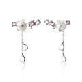 wholesale Sterling Silver S925 Ear Hooks Women's Korean Style Exquisite Five-Petal Flower with Crystal Rhinestones Heart-shaped Tassel Drop Earrings E5389-0-4