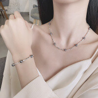 wholesale S925 Sterling Silver Platinum Gray Pearl Crushed Silver Necklace and Bracelet, Luxury Starry Sky Style Collarbone Chain for Women-506L/bracelet about 6.2g 925 silver