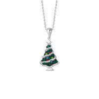 wholesale 925 Sterling Silver Colored Zircon Christmas Tree Necklace for Women, Ins Cross-border Christmas Atmosphere Winter Sweater Chain-A2714-White Gold 925 Silver