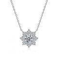 925 Sterling Silver Moissanite Sunflower Pendant Necklace, Classic Six-Prong Snowflake Design, Factory Live-Stream Drop Shipping-0-3
