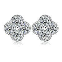 wholesale S925 Sterling Silver European and American Fashion Four-Leaf Clover Earrings High-Quality New Style Flower-Shaped Women's Zircon Earrings-Platinum 925 silver