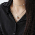 wholesale S925 sterling silver HXL566 Korean-style oval pendant collarbone chain, minimalist and versatile geometric circle-0-2