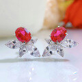 wholesale S925 Silver New High Carbon Diamond Stud Earrings 6*8 Simulated Pigeon Blood Red Earrings for Women,ins。-0-1