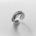 wholesale S925 Sterling Silver Aged Design Cross Line Ring with Multi-Layer Bead-0-0