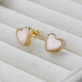 wholesale S925 Silver Plated 14K Gold 3D Heart-Shaped Pink Shell and White Zircon Earrings in Japanese-Style Sweet and Niche Design-0-3