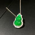 wholesale S925 Sterling Silver Women's New Chinese Style Gourd Pendant, Imperial Green High Ice Ruyi Simple Chinese Wind Necklace-0-2