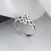 wholesale S925 Sterling Silver Creative Auspicious Chinese Knot Meaningful Ring, National Trend Ethnic Style Design Jewelry Band-376FJ/approx. 2.2g Opening adjustable