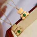 wholesale S925 Sterling Silver Red Elk Mini Cute Bear Emerald Necklace for Women, Small Pendant Design Collarbone Chain-0-2